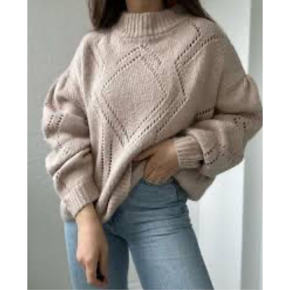 H&M Beige Chunky Knit Alpaca Wool Blend Sweater Size S